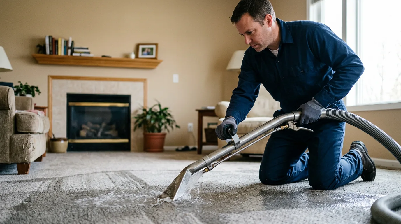 Water damage restoration technician working near Bonnie, IL